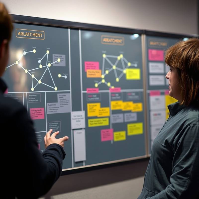 Strategie-icoon: een persoon die naar een bord kijkt met connecties.